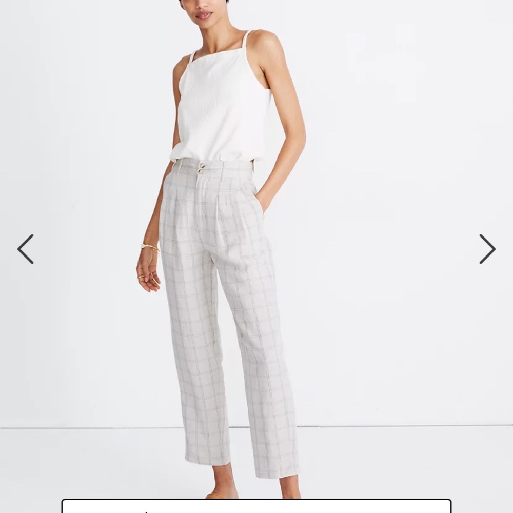 NWT Madewell Pleated Taper Wide-Leg Pants in Windowpane